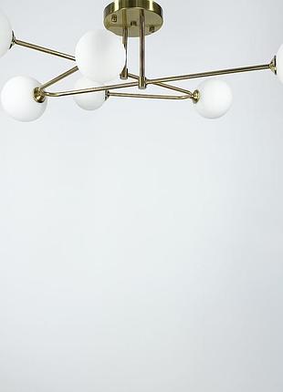 Стельова люстра в латунному корпусі з вигнутими ріжками на 6 ламп4 фото