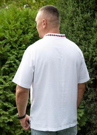 Вишиванка сорочка чоловіча лляна, біла, короткий рукав, лен, вишиванці чоловічі в україні юрма одяг3 фото