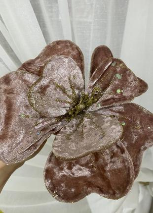 Ёлочное украшение на клипсе "велюровый цветок" 18см3 фото