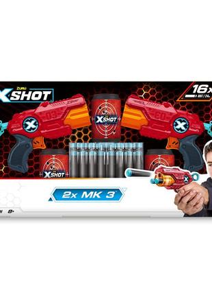 X-shot red набір швидкострільних бластерів excel mk 3 double (2 бластера, 3 банки, 16 патронів)