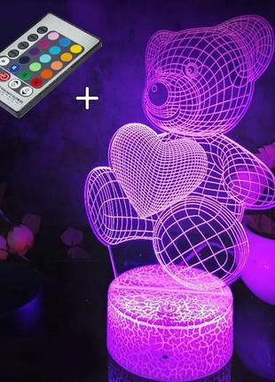 Сток настільна 3d лампа ведмедик love