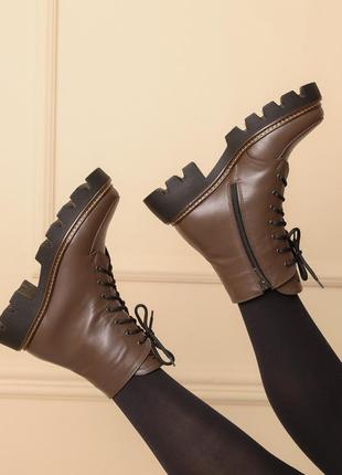 Ботинки женские зимние кожаные с мехом на шнуровке коричневые 36 37 38 39 40 412 фото