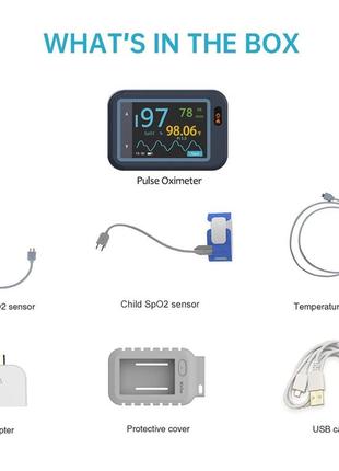 Пульсоксиметр wellue кислородный монитор для spo2 и чсс и температуры тела, сенсорный экран4 фото