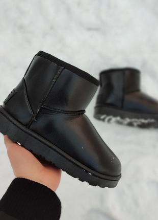 Черные  угги ботинки унты сапоги ugg кожаные ( эко кожа )2 фото