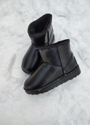 Черные  угги ботинки унты сапоги ugg кожаные ( эко кожа )5 фото