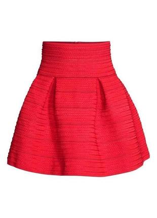 Красивая,красная,бандажная,фактурная юбка-колокол ,высокий пояс,h&m3 фото