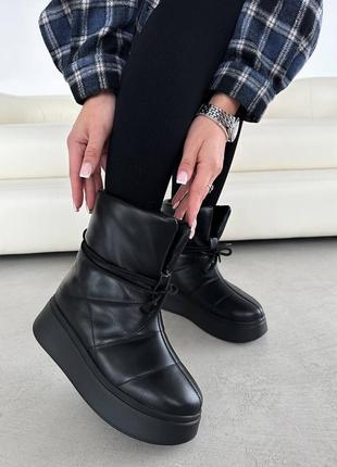 Дутики натуральная кожа черные зима