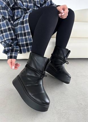 Дутики натуральная кожа черные зима