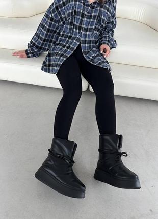 Дутики натуральная кожа черные зима