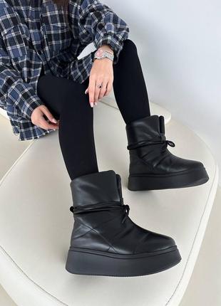 Дутики натуральная кожа черные зима