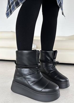 Дутики натуральная кожа черные зима