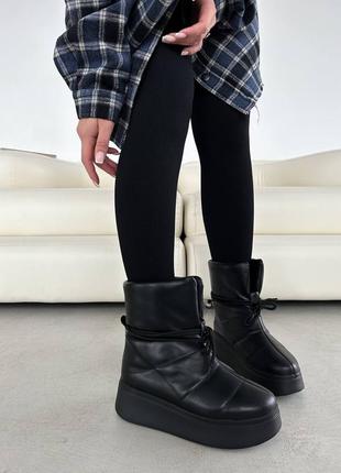 Дутики натуральная кожа черные зима