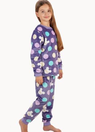 Теплая махровая пижама для девочки, плюшевая пижама велсофт подростковая звезды, минные маус, лапки4 фото