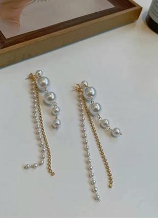 Вечірні сережки з перлинами довгі сережки нарядні святкові купити вечірні сережки весільні фораджо5 фото