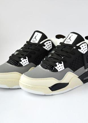 nike jordan air 1 low prm кросівки жіночі шкіряні нубук зимові термо на флісі ботінки сапоги високі теплі найк джордан чорні з бежевим6 фото