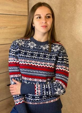 Жіночий светр новорічний, синій без горла one size