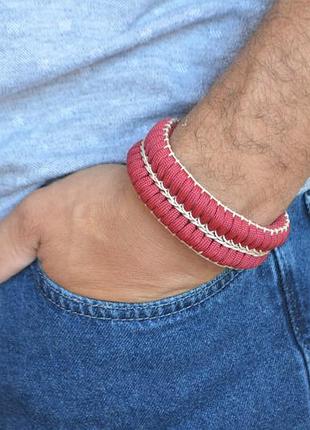 Браслет із самураєм із латуні та з маскою з меляріа плетіння змійка з обплетенням під замовлення + брелок у подарунок4 фото