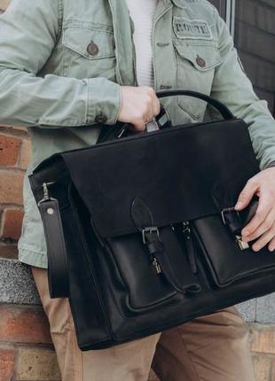 Черный портфель из кожи для ноутбука, деловая кожаная сумка мужская для документов