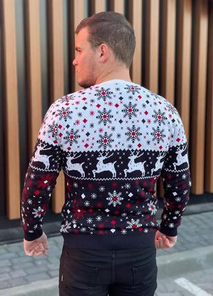 Мужской свитер с оленями бело-черный без горла l5 фото