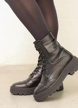 Ботинки женские зимние кожаные с мехом на шнуровке черные 36 37 38 39 403 фото