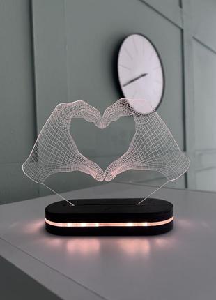 Нічник світильник на usb підставці руки у формі серця 3