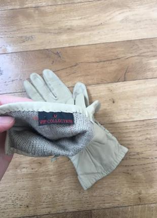 Бежевые кожаные перчатки vip collection. перчатки кожа5 фото