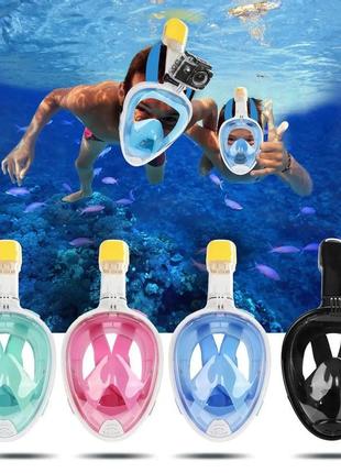 Маска для підводного плавання та пірнання з трубкою та кутом огляду 180° free breath маска для снорклінгу1 фото