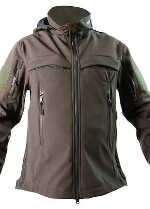 Армейська чоловіча куртка з капюшоном soft shell оливковий, m