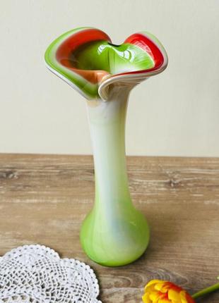 Старинная стеклянная ваза в муранском стиле, яркая коллекционная ваза цветное стекло 1970-е3 фото