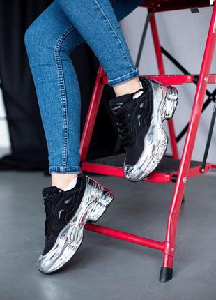 Кожаные женские кроссовки adidas raf simons в черном цвете (весна-лето-осень)😍5 фото
