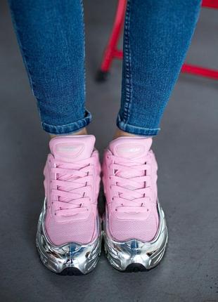 Кожаные женские кроссовки adidas raf simons розовый цвет (весна-лето-осень)😍4 фото