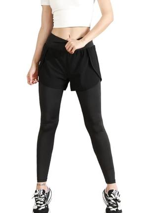 Жіночі штани-легінси з високою талією на еластичній резинці lenta 2 в 1 із прикріпленими шортами2 фото
