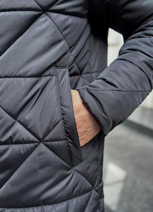 Куртка-пальто чоловіча зимова довга з капюшоном. зимовий куртка чоловіча парка тепла чорна. живе фото10 фото