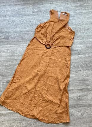 Стильное платье трапеция миди из вискозы в леопардовый принт mango 38/m9 фото