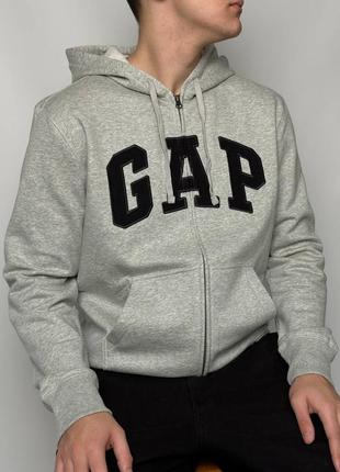 Кофта gap logo zip fleece hoodie «light heather gray»2 фото