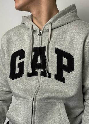 Кофта gap logo zip fleece hoodie «light heather gray»3 фото