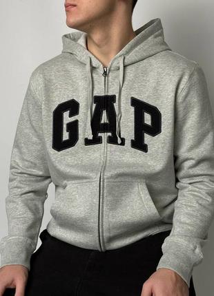 Кофта gap logo zip fleece hoodie «light heather gray»4 фото