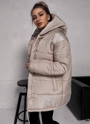 Теплый зимний пуховик зефирка на молнии кнопках куртка удлиненная плащевка на силиконе с подкладкой