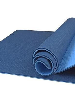 Килимок для йоги та фітнесу tpe (йога мат, каремат спортивний) yoga eco pro 8 мм, синій6 фото