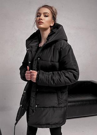 Теплый зимний пуховик зефирка на молнии кнопках куртка удлиненная плащевка на силиконе с подкладкой