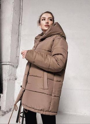 Теплый зимний пуховик зефирка на молнии кнопках куртка удлиненная плащевка на силиконе с подкладкой3 фото