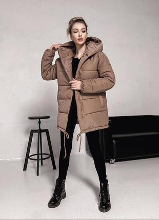 Теплый зимний пуховик зефирка на молнии кнопках куртка удлиненная плащевка на силиконе с подкладкой7 фото