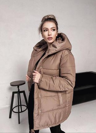 Теплый зимний пуховик зефирка на молнии кнопках куртка удлиненная плащевка на силиконе с подкладкой9 фото