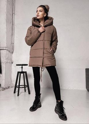 Теплый зимний пуховик зефирка на молнии кнопках куртка удлиненная плащевка на силиконе с подкладкой6 фото