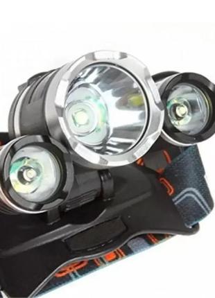 Налобний ліхтар bailong rj-3000 t6 на 3 led лампи з акумуляторами 186504 фото
