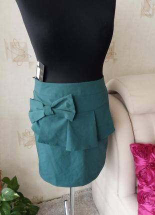 Моделирующая натуральная юбка с баской, вискоза, бант, скрыть животик3 фото