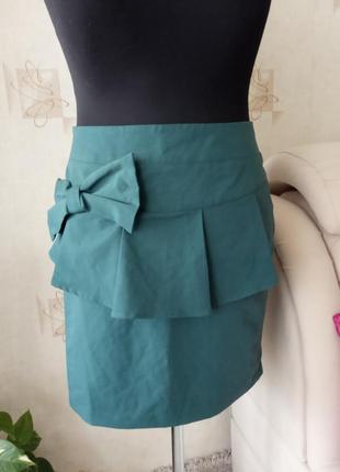 Моделирующая натуральная юбка с баской, вискоза, бант, скрыть животик4 фото