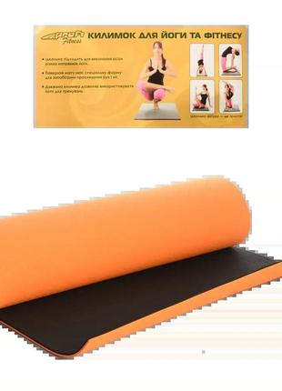 Килимок для йоги та фітнесу tpe (йога мат, каремат спортивний) yoga eco pro 6 мм, помаранчево-чорний