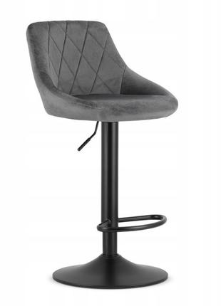 Барний стілець зі спинкою bonro b-074 велюр сіре з чорною основою