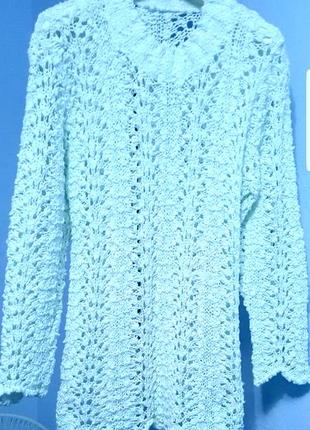 Свитер сетка мятный ажурная вязка хлопок свитер весна кофта удлиненная туника2 фото
